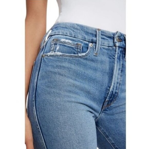 NWOT GOOD AMERICAN Good Curve Straight Jeans 15 Ultra High Rise Distressed Hem - Picture 8 of 13